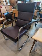 Prachtige leren fauteuil - aubergine kleur-  chrome- design, ., 75 tot 100 cm, Ophalen of Verzenden, Zo goed als nieuw