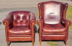 2x schapenleren fauteuil cognac kleur + BEZORGING GRATIS, Chesterfield, Ophalen of Verzenden, Zo goed als nieuw, 75 tot 100 cm