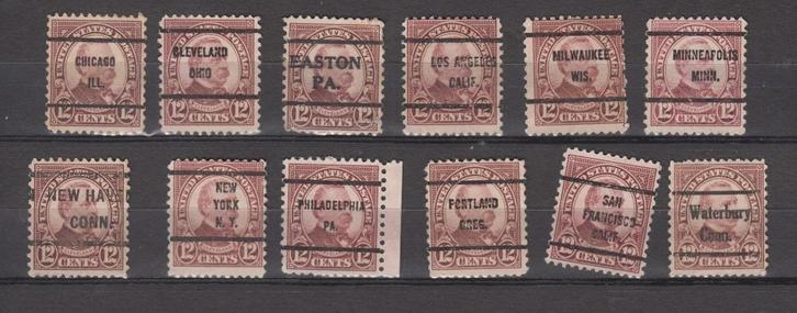 USA 12 zegels Cleveland verzameling precancels, Postzegels en Munten, Postzegels | Amerika, Gestempeld, Noord-Amerika, Ophalen of Verzenden
