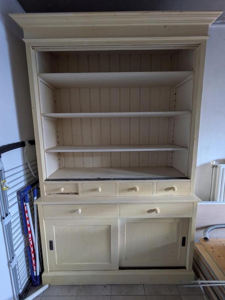 Houten buffetkast met schuifdeuren – landelijke stijl, Huis en Inrichting, Kasten | Buffetkasten, Gebruikt, 200 cm of meer, 100 tot 150 cm