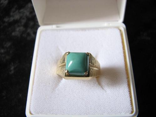 Mooie Handgemaakte 14 Kt Gouden Art Deco Ring met Turkois, Sieraden, Tassen en Uiterlijk, Antieke sieraden, Ring, Goud, Met edelsteen