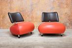 Als NIEUW! 2 rode leren Leolux Pallone design fauteuils, Huis en Inrichting, Fauteuils, Leolux, Leolux, Design, 75 tot 100 cm