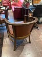 Set van 4 Houten Stoelen met Lederen Zitting, Ophalen, Gebruikt, Bruin, Vier