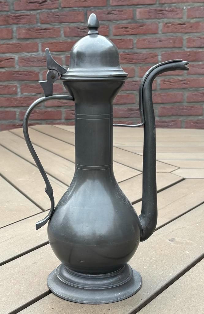 Tinnen koffiekan / chocoladekan met deksel en merk, Antiek en Kunst, Antiek | Tin, Ophalen of Verzenden