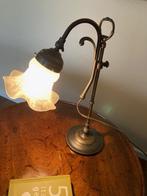 Klassieke Vintage Bureau Lamp Brons  1960, Minder dan 50 cm, Ophalen of Verzenden, Zo goed als nieuw, Glas