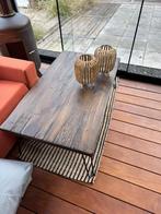 Houten salontafel met metalen hairpin poten, Ophalen, 100 tot 150 cm, 50 tot 100 cm, Zo goed als nieuw
