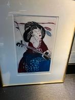 Ets in kleur,Spelende Geisha, Oudkerk?, Ophalen of Verzenden