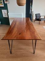 Boomstam eettafel met hairpin poten 200x100cm, Huis en Inrichting, Ophalen, 200 cm of meer, 50 tot 100 cm, Zo goed als nieuw