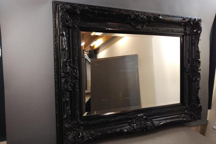 3x Mooie facet geslepen spiegel houten zwarte barok lijst, Huis en Inrichting, Woonaccessoires | Spiegels, Zo goed als nieuw, 100 tot 125 cm