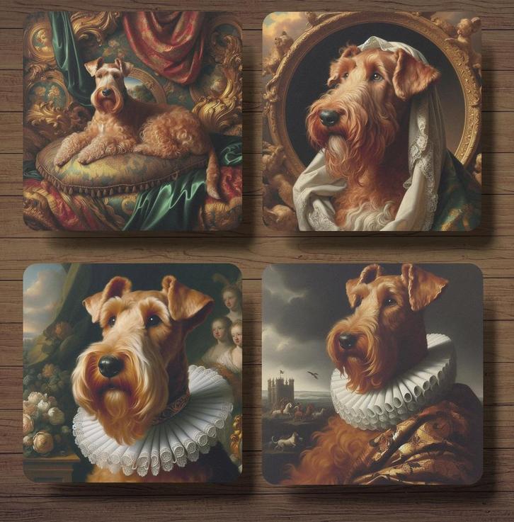 Ierse Terriër Barok onderzetters met houder, Huis en Inrichting, Woonaccessoires | Onderzetters, Nieuw, Glas of Kopje, Ophalen of Verzenden