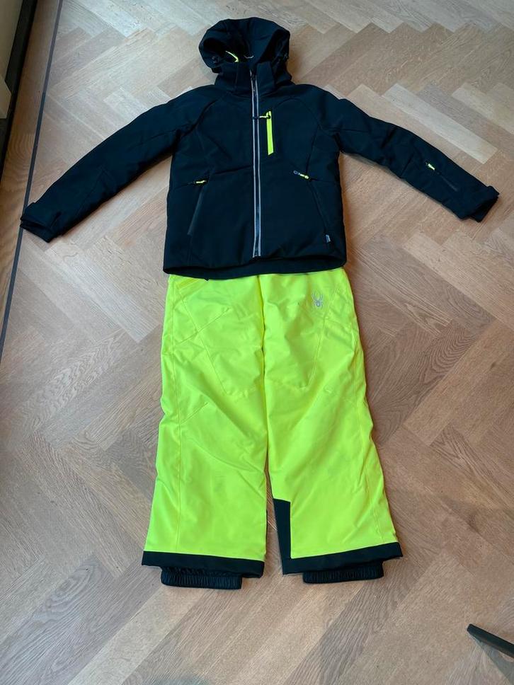 Zwarte Skijas Falcon & neon gele skibroek Spyder maat 152, Kinderen en Baby's, Kinderkleding | Maat 152, Zo goed als nieuw, Jongen of Meisje
