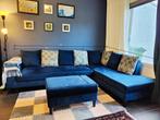 L-shape sofa with velvet upholstery, Huis en Inrichting, Banken | Complete zithoeken, Zo goed als nieuw, L shape velvet cover sofa