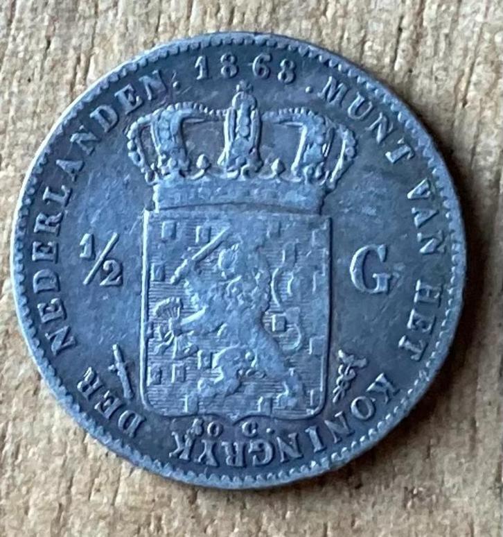 halve gulden 1868 Willem III, Postzegels en Munten, Munten | Nederland, Losse munt, ½ gulden, Koning Willem III, Zilver, Ophalen