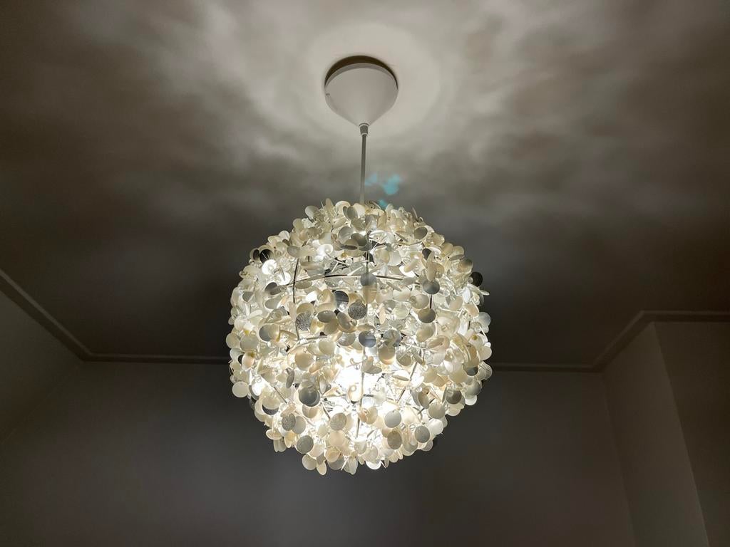 Mooie plafondlamp, metaal frame met grote pailletten, Ophalen of Verzenden, Gebruikt, Metaal