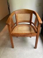 6 Robuuste teakhouten eetkamerstoelen met gevlochten zitting, Huis en Inrichting, Stoelen, Ophalen, Gebruikt, Bruin, Landelijk