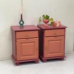 Opgeknapte vintage nachtkastjes bordeaux & terra & messing, Ophalen, Minder dan 45 cm, Onbekend, 55 tot 70 cm