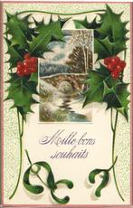 Antiek*Kerst*Relief*Hulst*Mistleto*Landschap je*Brocante*Oud, Ophalen of Verzenden, Voor 1920, Gelopen, Feest(dag)