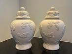 Twee stenen vazen met bloemmotief, Steen, Wit, Ophalen of Verzenden, Zo goed als nieuw