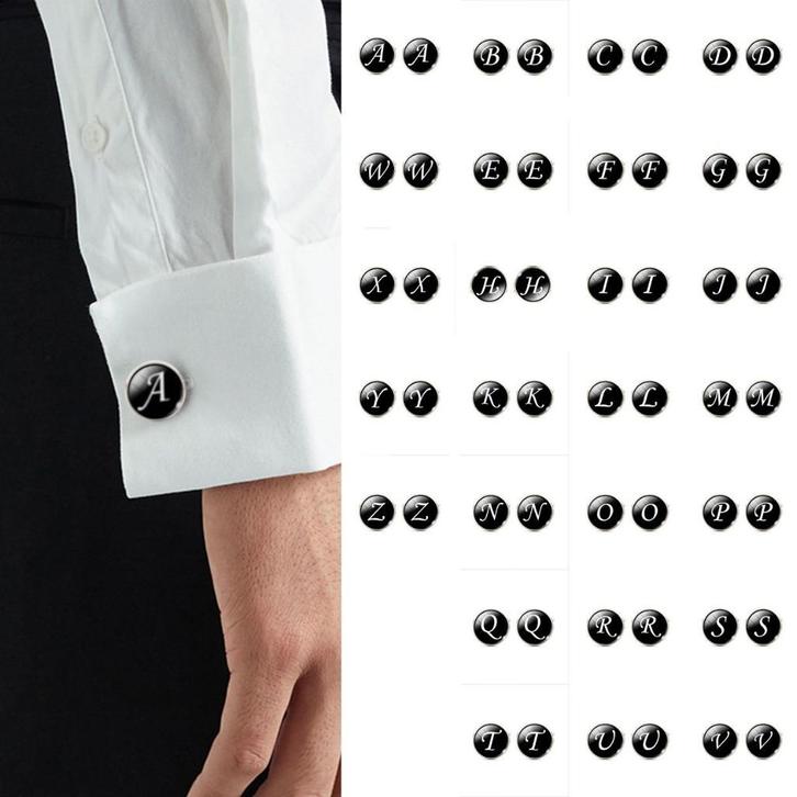 Manchetknopen Met Alfabet Letter Initialen Zwart Manchet, Sieraden, Tassen en Uiterlijk, Manchetknopen, Nieuw, Overige materialen