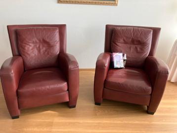 Lederen fauteuils bordeauxrood, zeer goede staat beschikbaar voor biedingen
