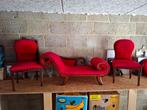 Vintage Rode Stoelen en Chaise Longue Set, Hout, Gebruikt, Eenpersoons, Minder dan 75 cm