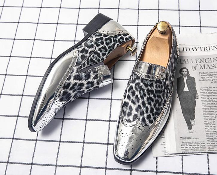 Zilveren heren schoenen luipaardpatroon loafers lakschoenen, Kleding | Heren, Schoenen, Nieuw, Loafers, Overige kleuren, Verzenden