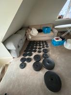 Gewichten, bars en standaard.Gorilla sport en gyronetics, Sport en Fitness, Fitnessmaterialen, Ophalen, Zo goed als nieuw, Halterset