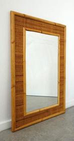 Vintage bamboe wandspiegel Dal Vera XL rotan spiegel 70s, Ophalen, Gebruikt, Minder dan 100 cm, Rechthoekig