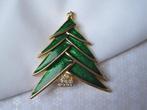 Broche kerstboom groen emaille en rijnsteentjes, Verzenden, Zo goed als nieuw
