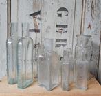 SALE / 8 oude flesjes / glas / met tekst, Verzenden