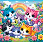 Diamond Painting poesjes regenboog 20x20cm (rond), Ophalen of Verzenden, Nieuw, Knutselwerk