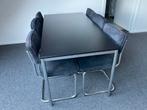 Retro Tafel met 6 stoelen zwart, Ophalen, Kunststof, 50 tot 100 cm, Zo goed als nieuw