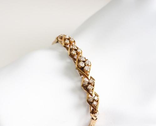 14 krt gouden armband met diamanten - 0.58 ct, Sieraden, Tassen en Uiterlijk, Antieke sieraden, Armband, Goud, Ophalen of Verzenden