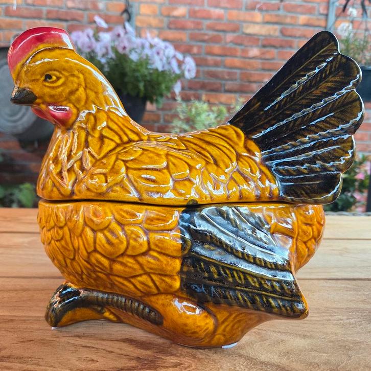Brocante aardewerk soepterrine,  kip, Antiek en Kunst, Antiek | Keramiek en Aardewerk, Ophalen of Verzenden