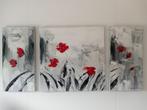Prachtig driedelig schilderij met rode klaprozen,, Antiek en Kunst, Ophalen