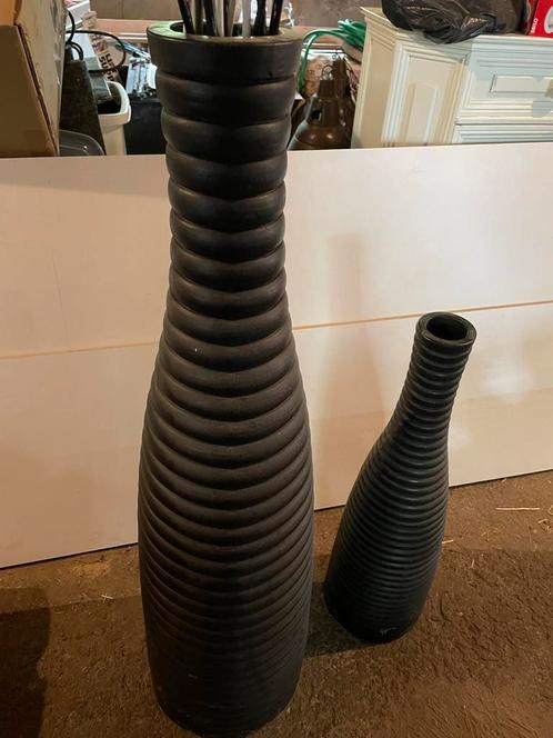 Zwarte Sier Vazen Set - Groot & Klein, Huis en Inrichting, Woonaccessoires | Vazen, Gebruikt, Zwart, 75 cm of meer, Kunststof