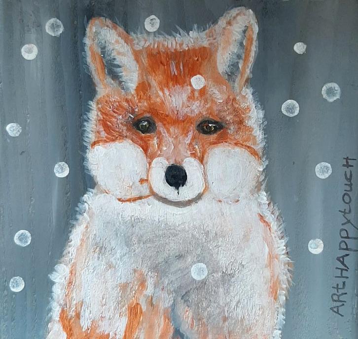 Schilderijtje Vos op hout in zachte tinten acryl, Antiek en Kunst, Kunst | Schilderijen | Modern, Ophalen of Verzenden