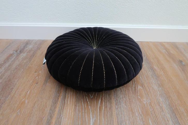 Rocaflor sierkussen fluweel rond 40 cm zwart goud, Huis en Inrichting, Woonaccessoires | Kussens, Zo goed als nieuw, Zwart, Rond