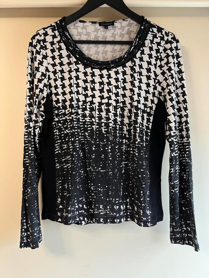 Witteveen -Longsleeve Zwart Wit - Maat S, Kleding | Dames, T-shirts, Zo goed als nieuw, Maat 36 (S), Zwart, Lange mouw, Ophalen of Verzenden