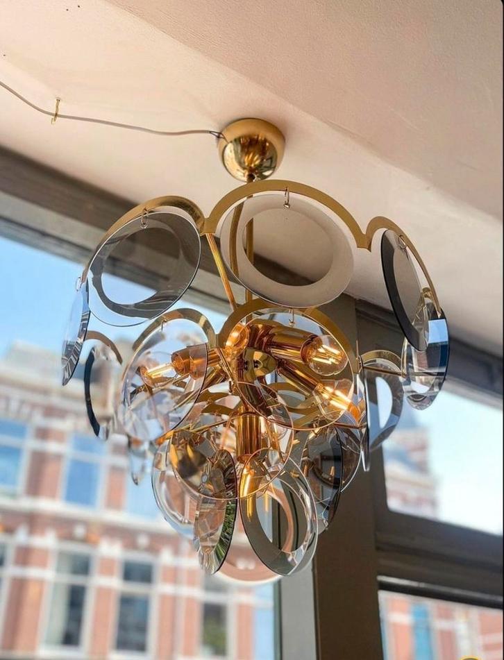 Vintage jaren 60 Italiaanse Vistosi kroonluchter rookglas, Huis en Inrichting, Lampen | Kroonluchters, Gebruikt, Glas, Ophalen