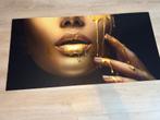 Glasschilderij gouden lippen vrouw 80x160cm, Ophalen, 125 cm of meer, Zo goed als nieuw, Schilderij