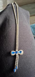 Vintage strass ketting met blauwe accenten, Overige materialen, Gebruikt, Met strass, Ophalen of Verzenden
