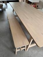 Tafel 230x80x75 incl 2 bankjes, Huis en Inrichting, Ophalen, Gebruikt, 200 cm of meer, Scandinavisch