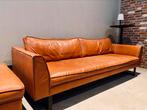 Cognac kalfsleren 3 zits bank, Huis en Inrichting, Banken | Bankstellen, Ophalen, Zo goed als nieuw, 75 tot 100 cm, 200 tot 250 cm