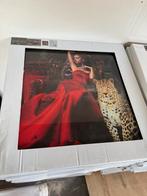Nieuw in doos: 80x80 glasschilderij panther / rode jurk, Ophalen of Verzenden, Zo goed als nieuw, Minder dan 50 cm