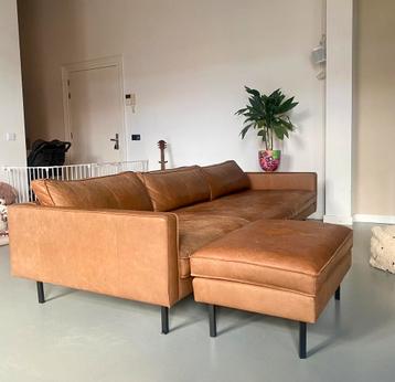 Loods 5 Slimm Cognac leren bank 4,5 zits plus hocker beschikbaar voor biedingen
