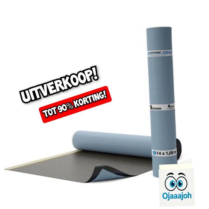 NIEUWE Rollen Sopravap Stick S16 dampremmende laag (14m²), Doe-het-zelf en Verbouw, Dakpannen en Dakbedekking, Nieuw, Dakleer