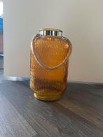 Okergele vaas met zilveren accent, Geel, Ophalen of Verzenden, Minder dan 50 cm, Glas