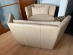 Leolux Vintage Bankstel - Lichtgeel Leer & Alcantara, Huis en Inrichting, Fauteuils, Gebruikt, Ophalen of Verzenden, Leer, 75 tot 100 cm