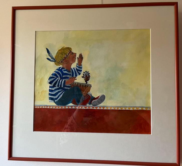 De kleine Indiaan - Irene Goede originele omslagillustratie, Antiek en Kunst, Kunst | Tekeningen en Foto's, Ophalen of Verzenden